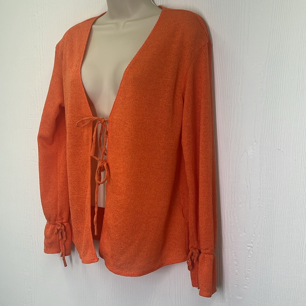 Free People - Hello Hacci Bright Orange Knit Oversized Cardigan Size Medium - Picture 7 of 13
